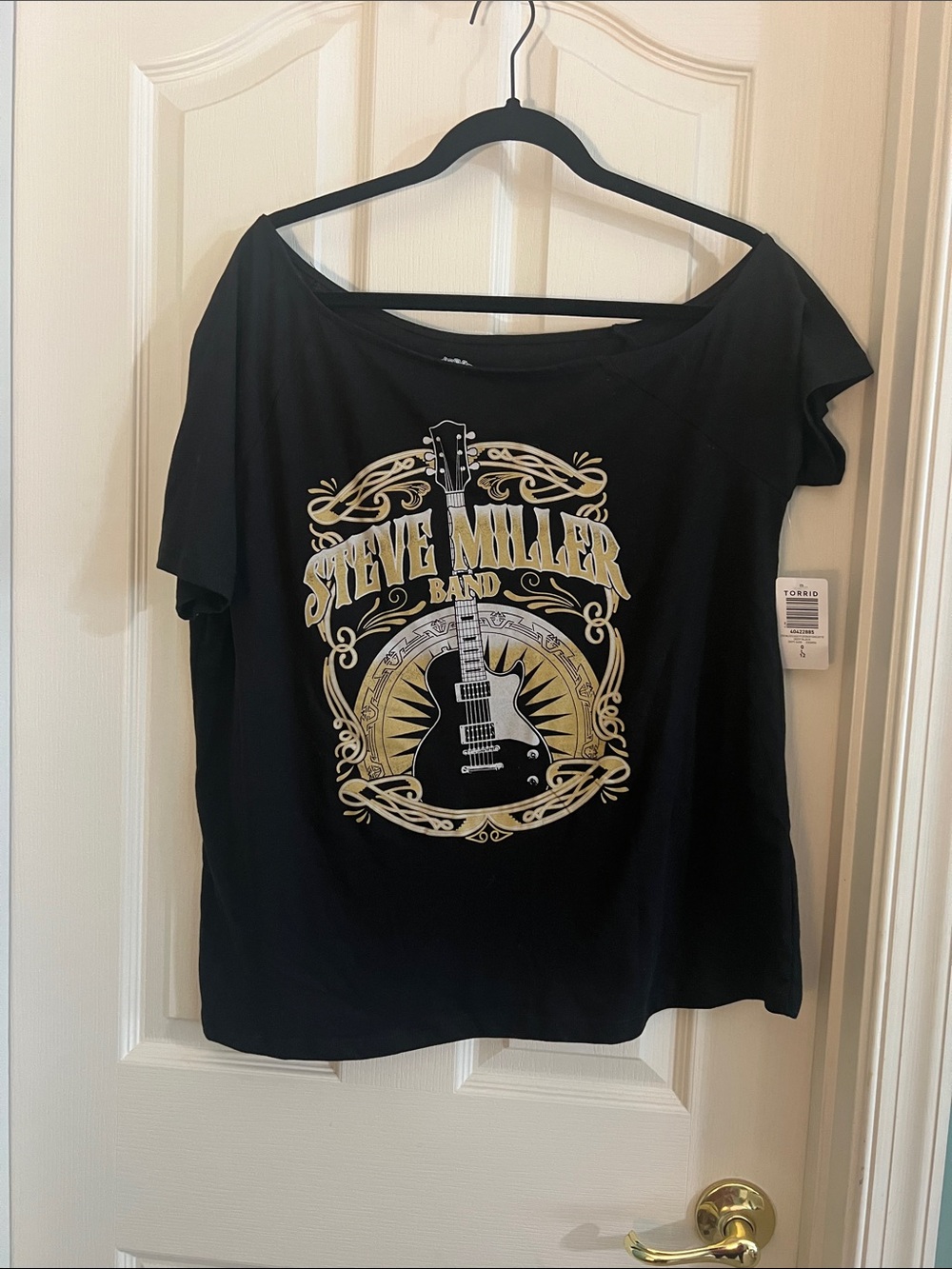 torrid off-shoulder Black Steve Miller Band Tee - Gold and White
